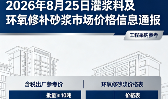 中江2026年8月25日灌浆料及环氧修补砂浆市场价格信息通报